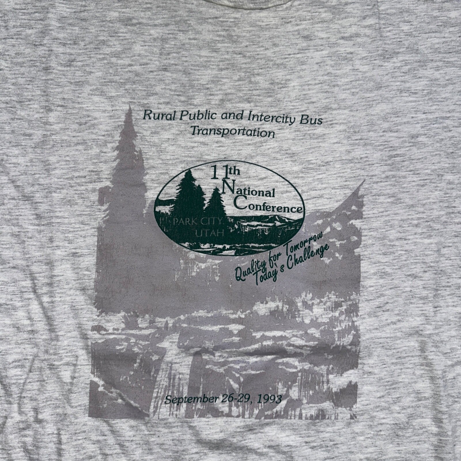 Hanes Beefy Gray Utah Park City VTG T Shirt 90s Bus Trees Forest Hiking Art
