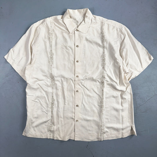 Tommy Bahama Mens Camp Hawaiian Shirt 2XL Silk White Aloha Floral Summer