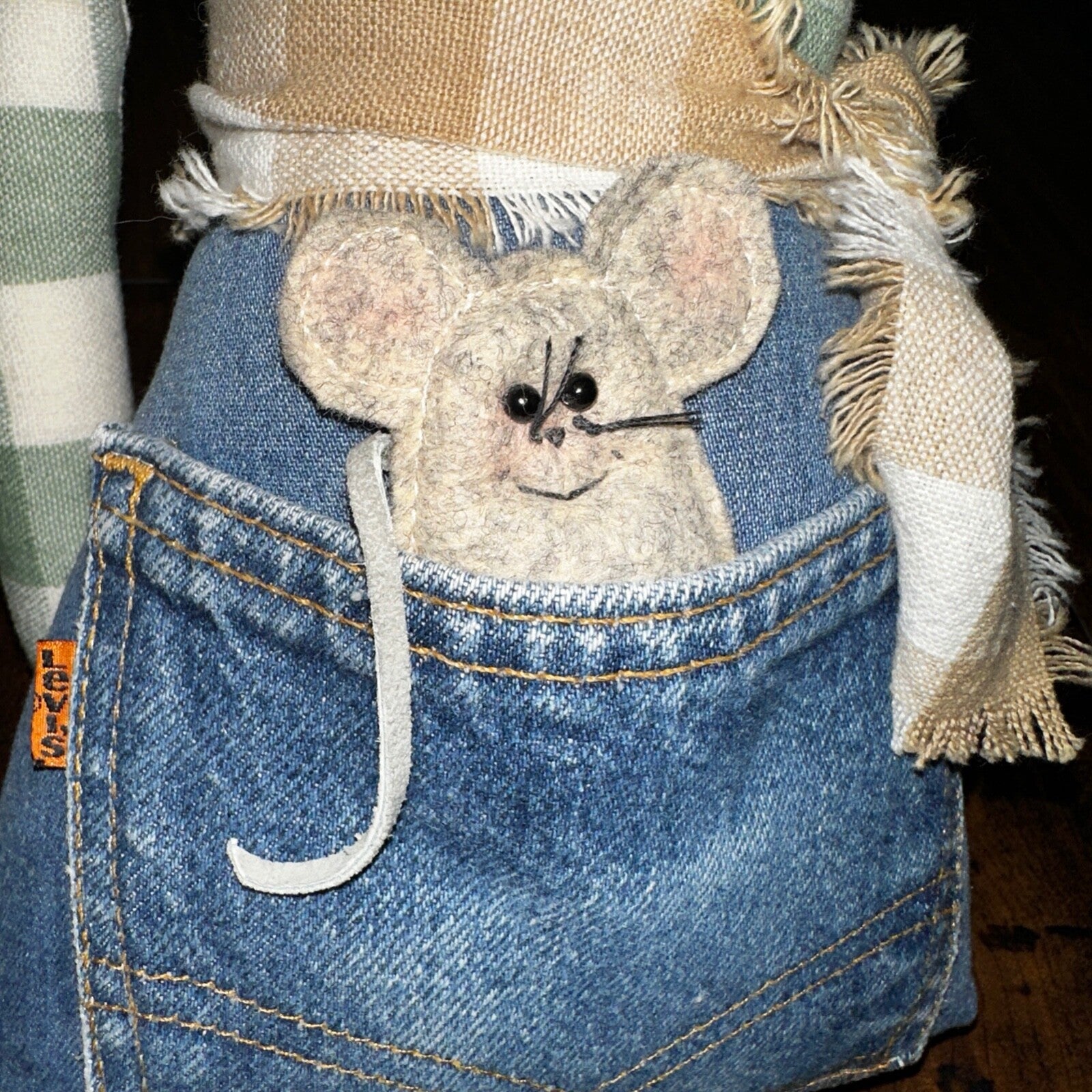 VTG Levis Plush Stuffed Animal Handmade USA Orange Tab Halloween Cat Decor