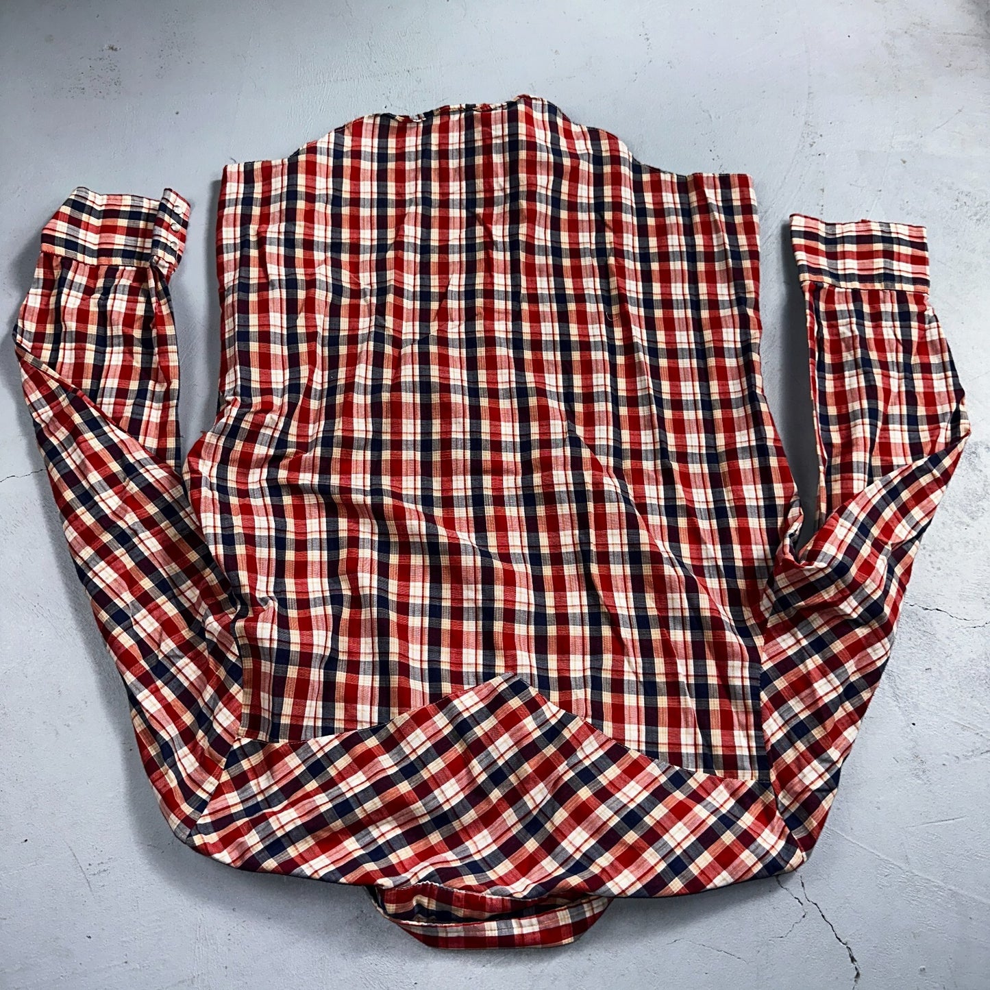 Sears VTG Western Wear L Plaid Ranch Rodeo Shirt Jacket Pearl Snap Red 16