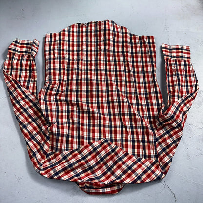 Sears VTG Western Wear L Plaid Ranch Rodeo Shirt Jacket Pearl Snap Red 16