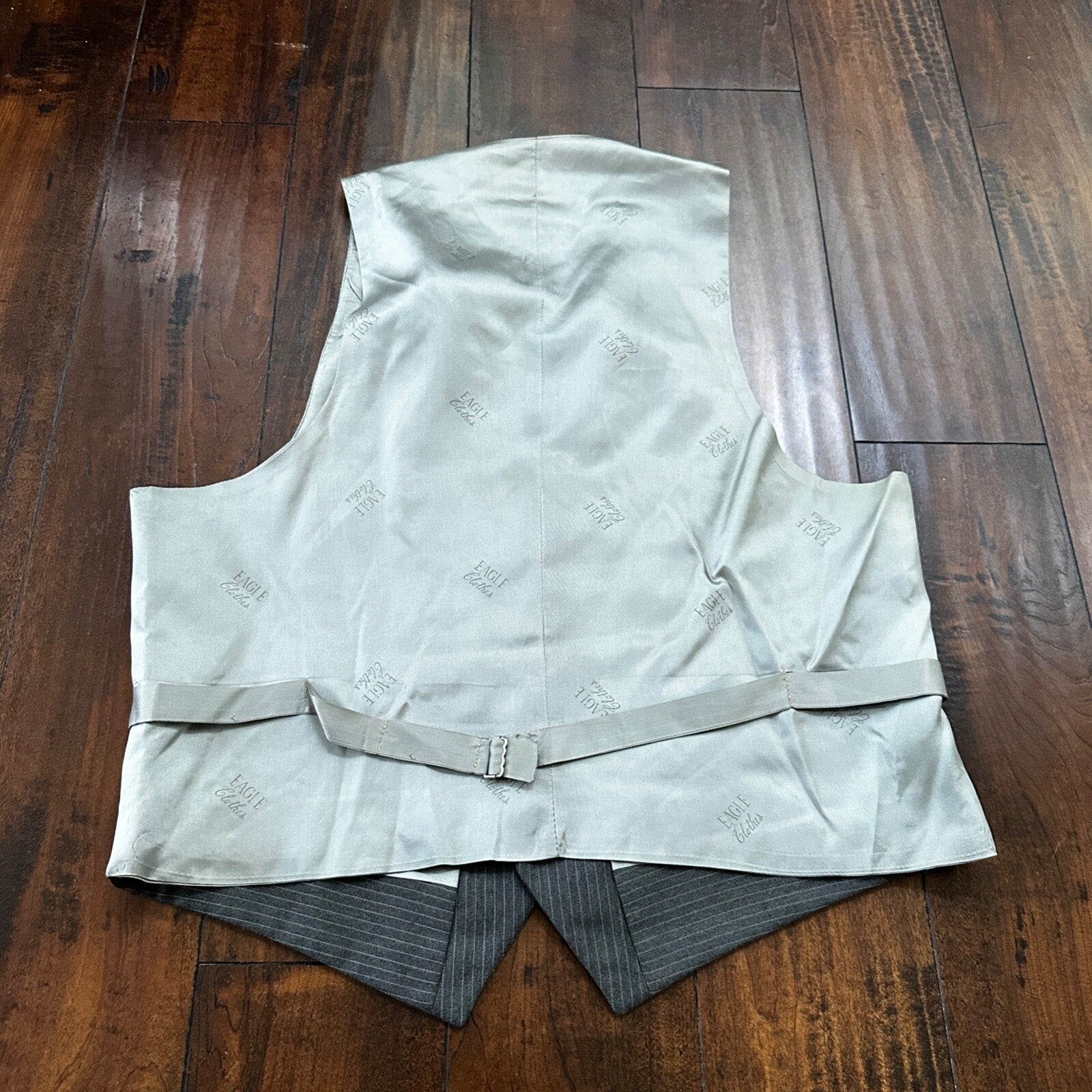 Vtg USA Eagles Pinstripe Mens Gray Wool 3 Pc Suit 42 Vest 33x30 1980s Vest