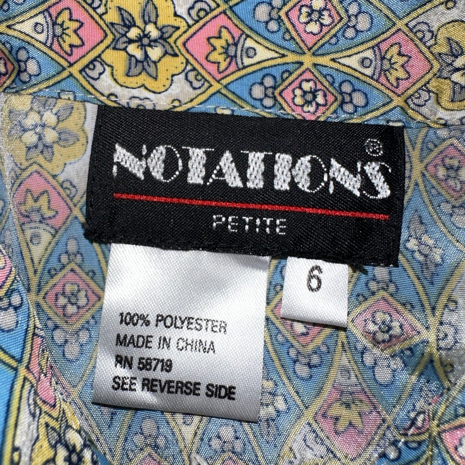 Notations Petite Shirt Womens Petite 6 Crazy Print Collared Button Down VTG
