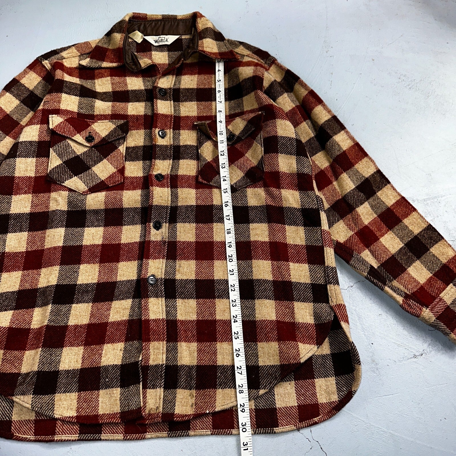 Vintage 70s Woolrich Heavy Thick Wool Plaid Brown Red Shirt Jacket XL 1970s