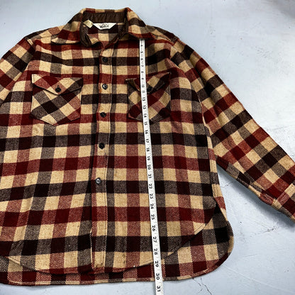 Vintage 70s Woolrich Heavy Thick Wool Plaid Brown Red Shirt Jacket XL 1970s