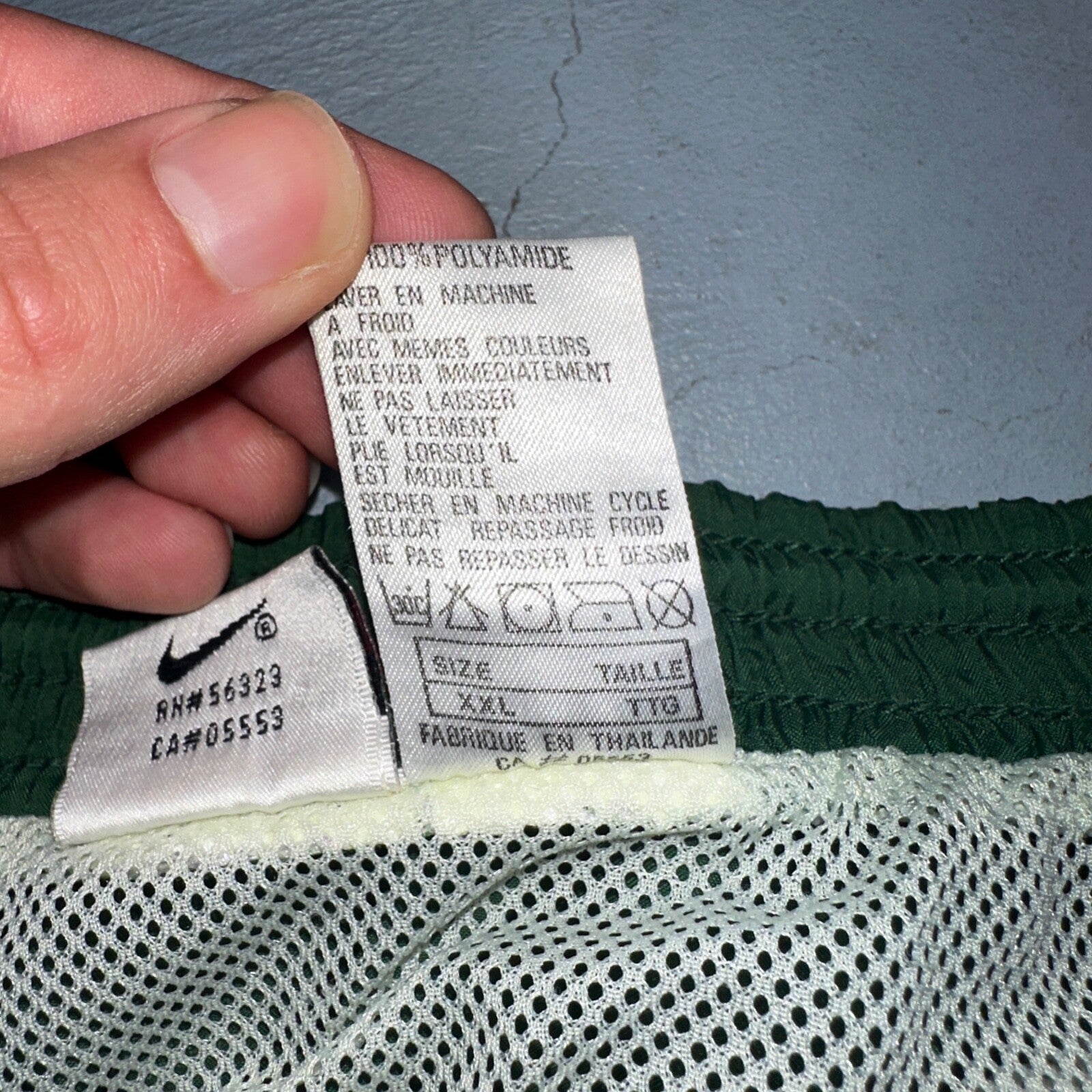 Nike Vintage Green Nylon Shorts Swoosh 2XL 90s White Tag 5” Inseam Running Swim