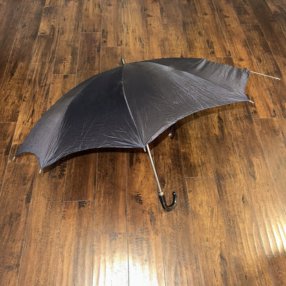 Vintage Telescoping Umbrella Leather Handle and Case 70s 80s Antique Black Basic