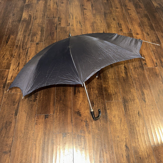 Vintage Telescoping Umbrella Leather Handle and Case 70s 80s Antique Black Basic