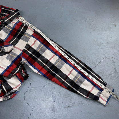 Vintage Five Brother Shirt Mens L Plaid Flannel Made in Black Red 1970s 70s