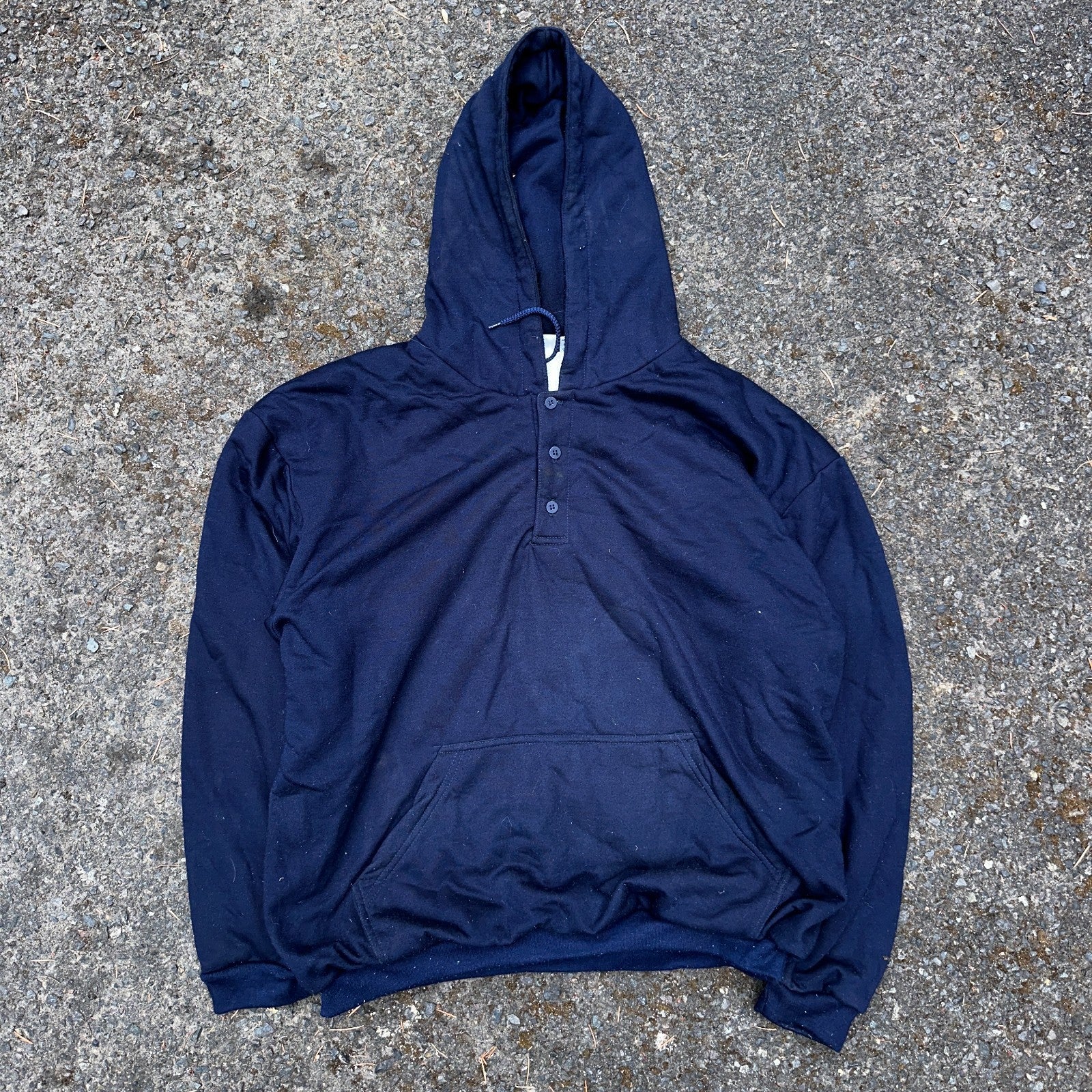 Vintage Thermal Waffle Lined Hoodie Sweatshirt Mens XL Navy Blue Nucleus Punk