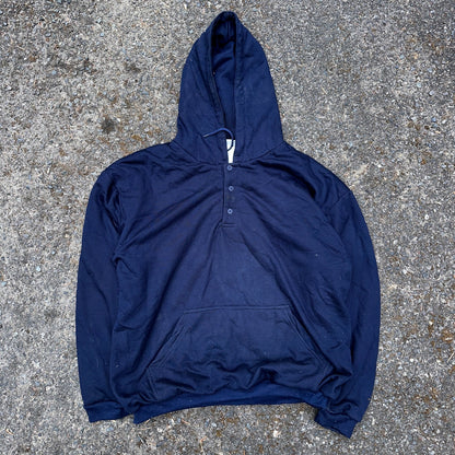 Vintage Thermal Waffle Lined Hoodie Sweatshirt Mens XL Navy Blue Nucleus Punk