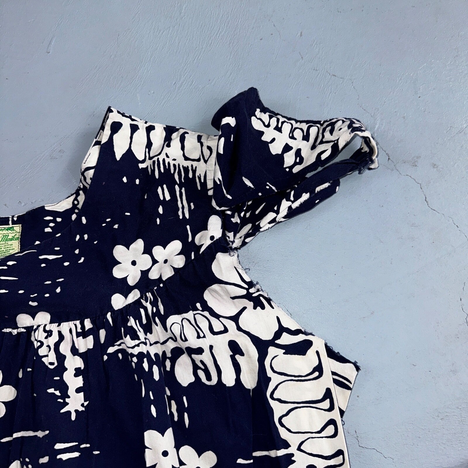 Vintage 60's Ui-Maikai Barkcloth Red and Blue Hawaiian Dress Lot Needs Repairs