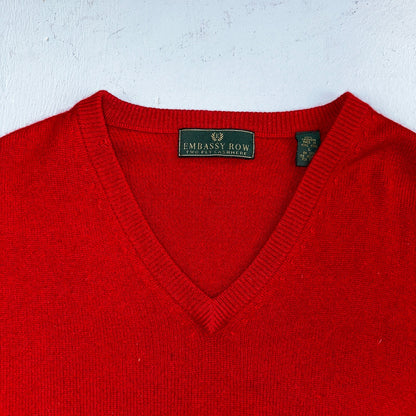 Embassy Row Sweater Men's L Red Cashmere Wool Knit V Neck Pullover
