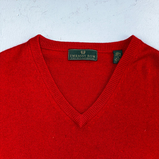 Embassy Row Sweater Men's L Red Cashmere Wool Knit V Neck Pullover