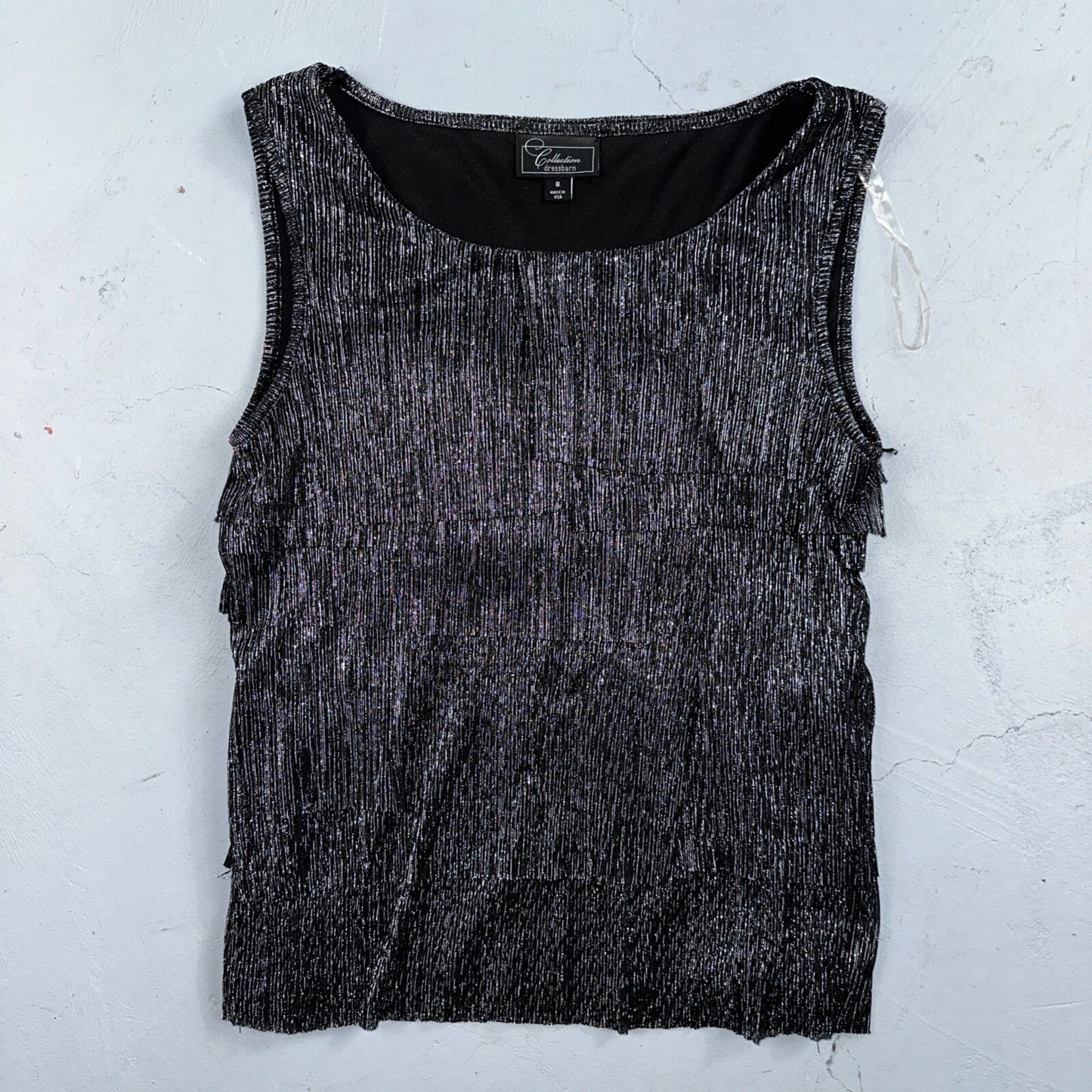 Collection Dressbarn Women's Dress Top 8 Lace Seqins - Black Sleeveless USA VTG