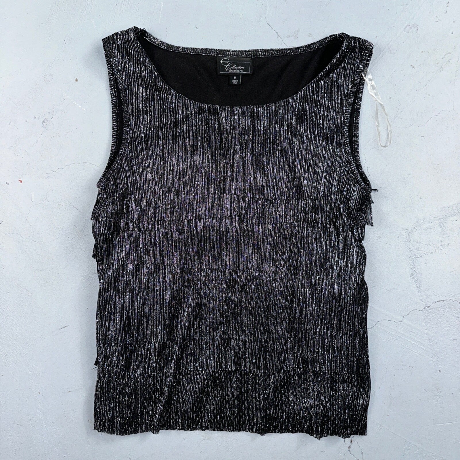 Collection Dressbarn Women's Dress Top 8 Lace Seqins - Black Sleeveless USA VTG