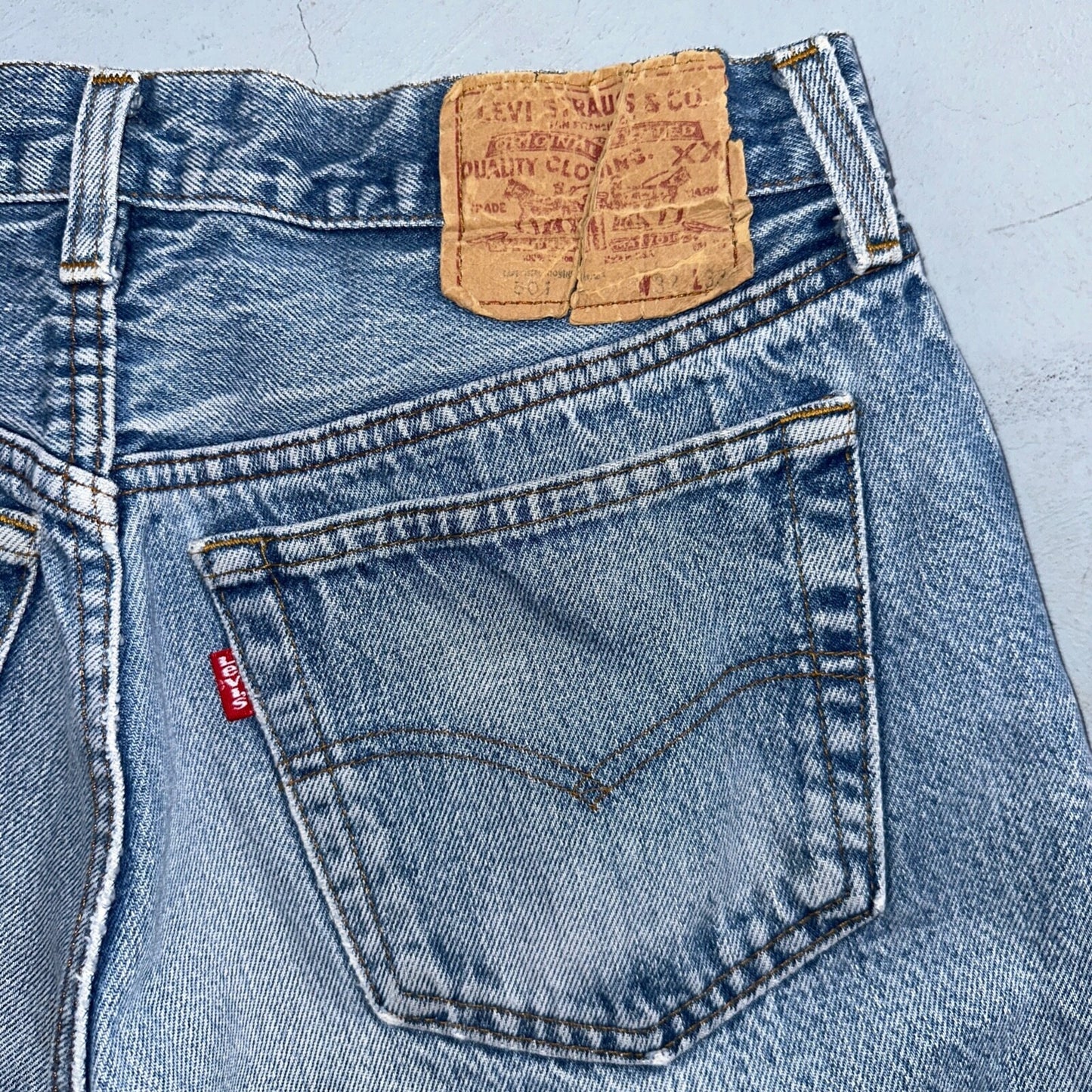 Levis 501 Vintage 80s USA XX Straight Leg Jeans Blue Light Wash 32x33 Act 29x27