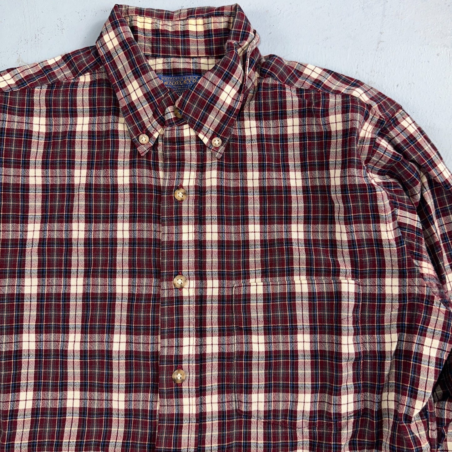 Vintage Pendleton Shirt Mens M Wool Plaid Flannel USA Button 1970s 70s Red