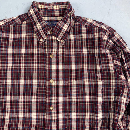Vintage Pendleton Shirt Mens M Wool Plaid Flannel USA Button 1970s 70s Red