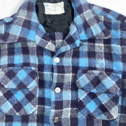 Vintage 60s 70s Towncraft Wool Flannel Blend Button Up Shirt Penneys M Blue