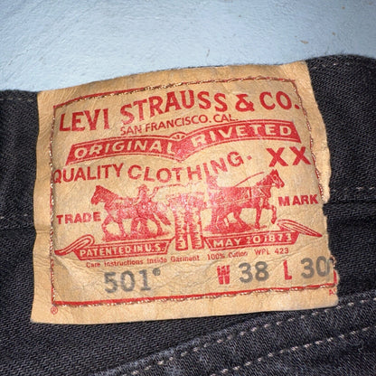 Levis 501 Vintage Y2K Mexico XX Straight Leg Jeans Black Dark Wash 38x30