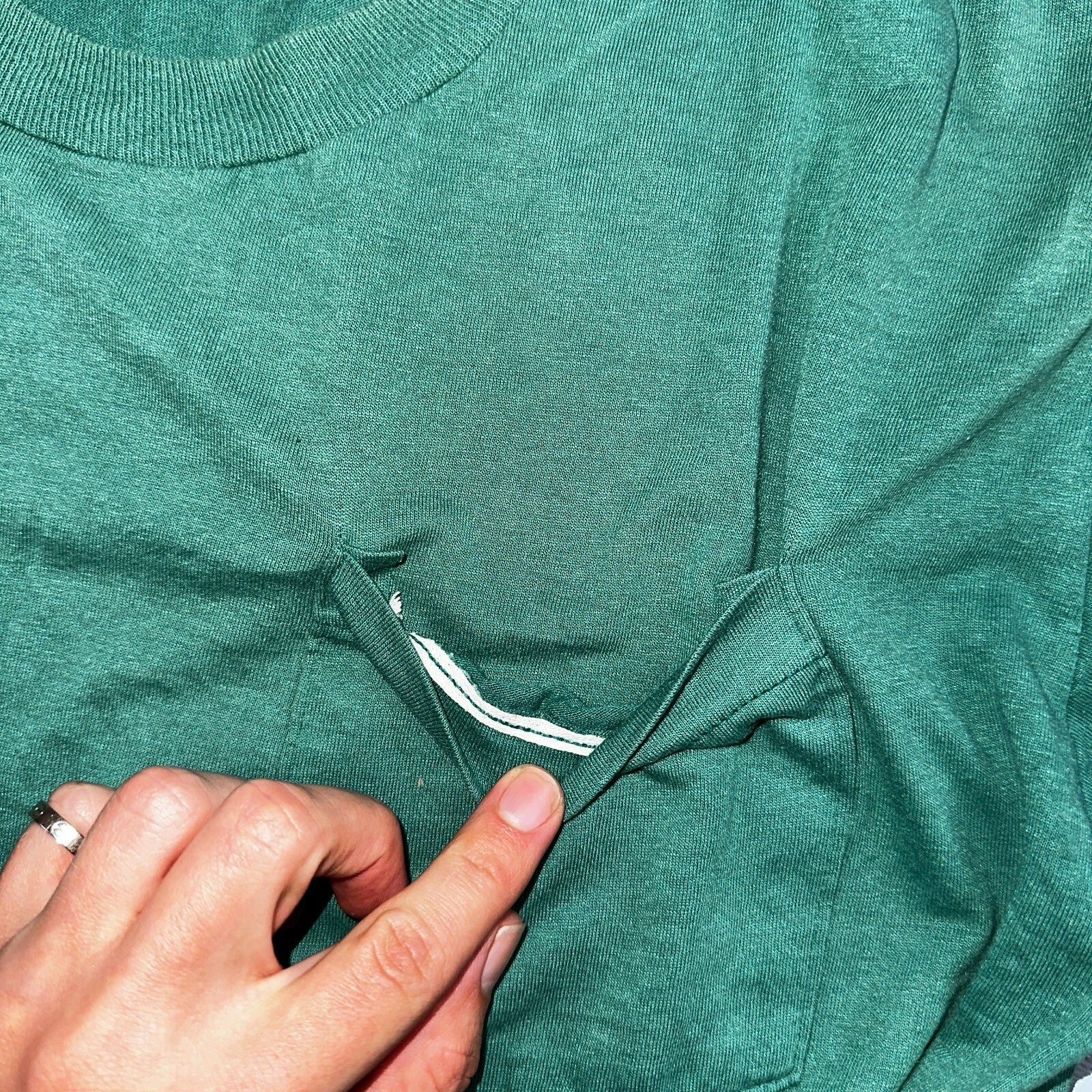 Blank 90s Fruit Of The Loom Pocket VTG T Shirt Y2K Green Selvedge Worn Thrashed