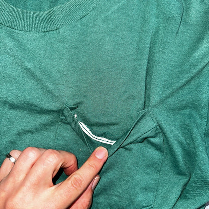 Blank 90s Fruit Of The Loom Pocket VTG T Shirt Y2K Green Selvedge Worn Thrashed