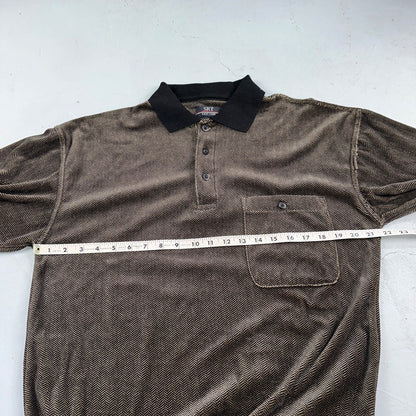SRT Herringbone Mens Shirt Size L Gray Long Sleeve Henley VTG Golf Polo 90s