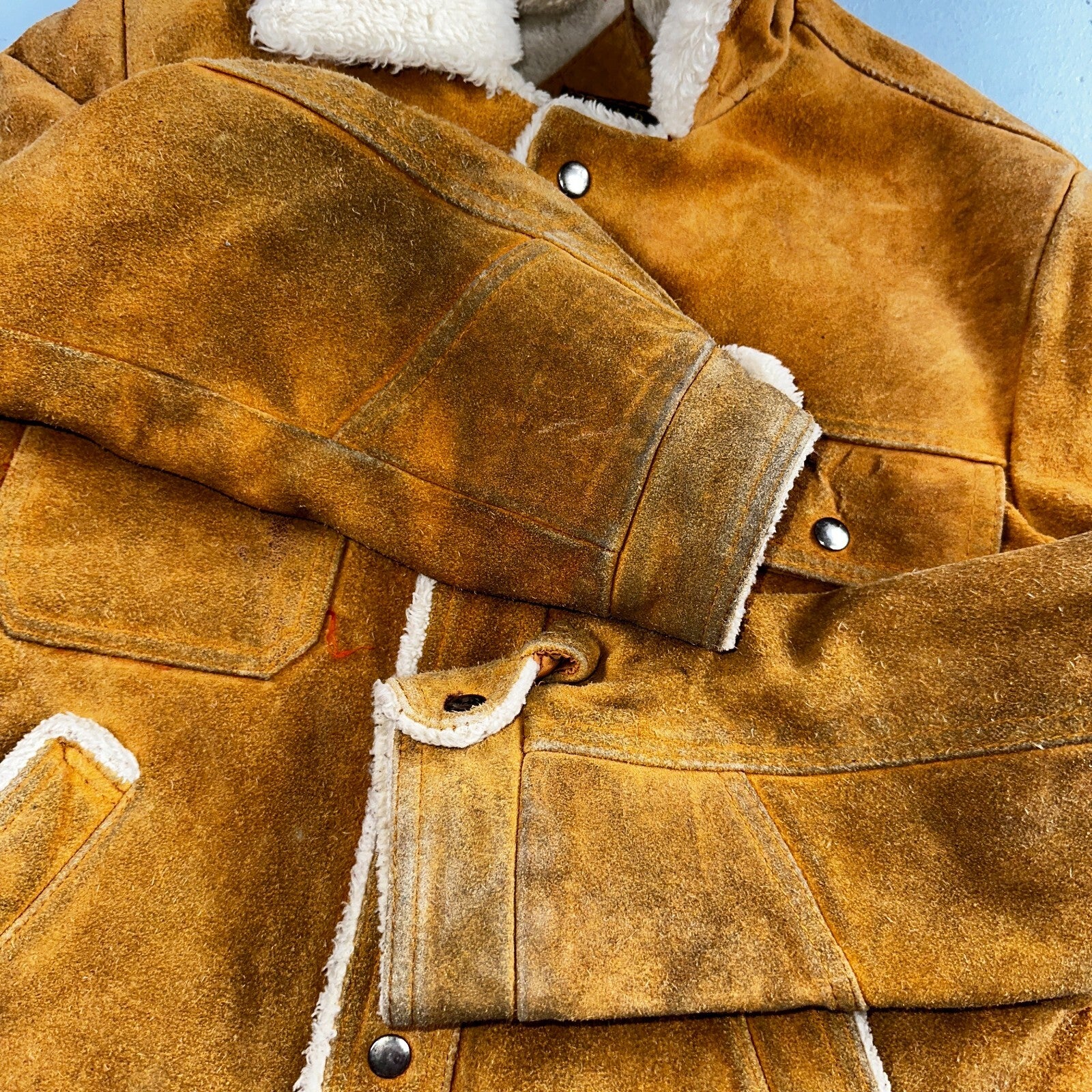 Vintage Suede Grande Bay Rancher Trucker Sherpa Lined Jacket Coat Men's 36