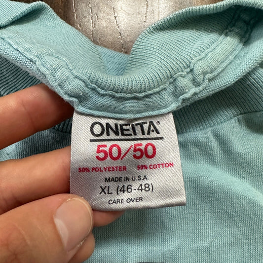 Oneita Street Scape Celebration Vintage T Shirt 80s Blue Single Stitch Oregon