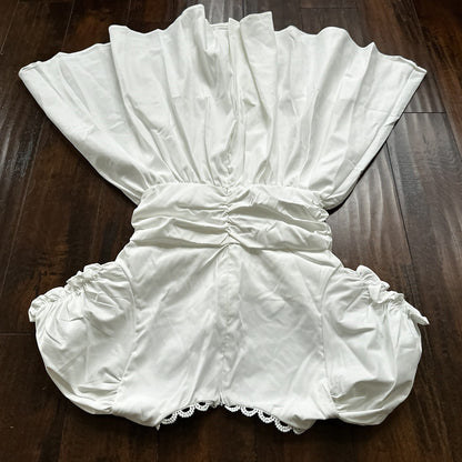 SHEIN MOD Ruched Bust Shirred Back Puff Sleeve Front Dress White Sexy Summer