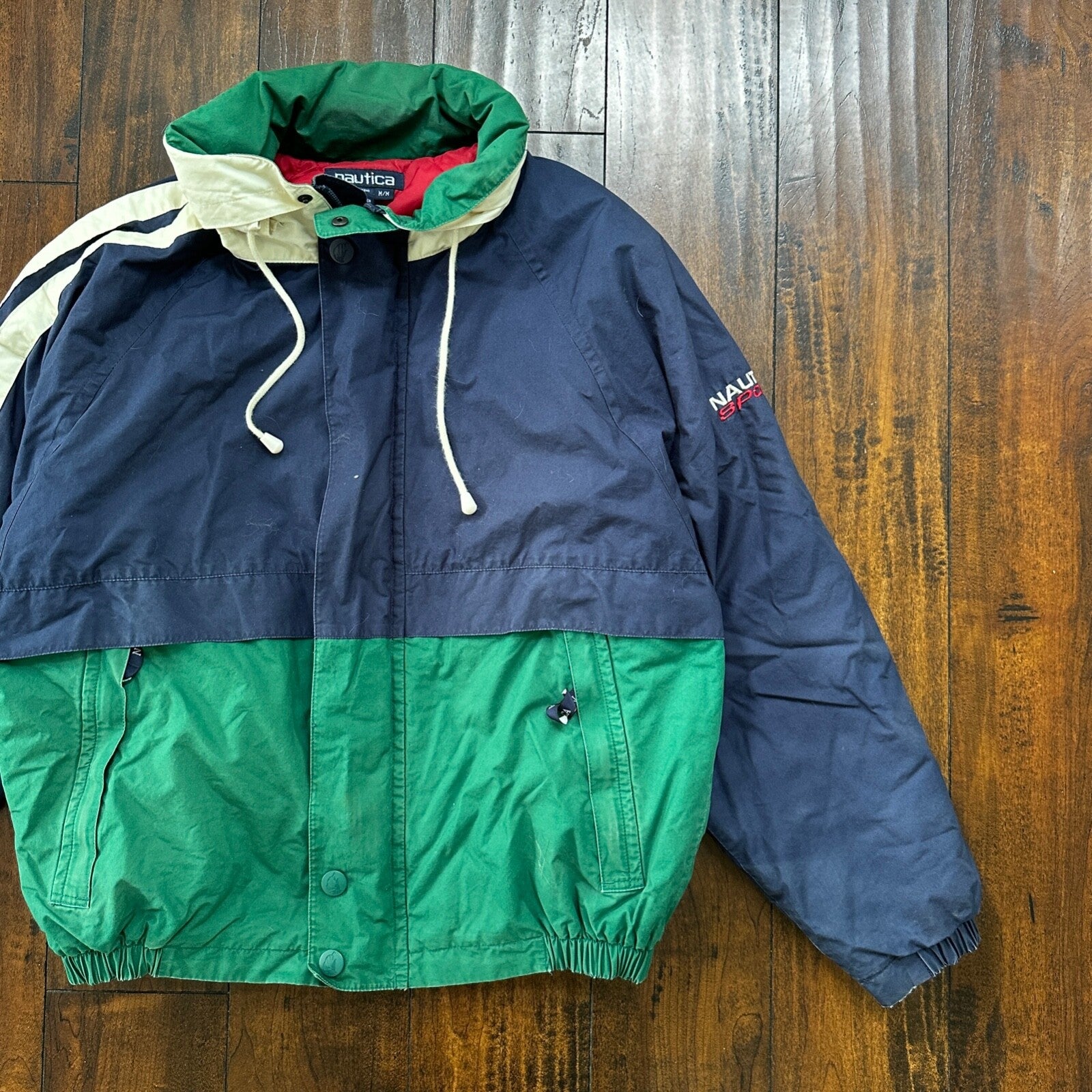 VTG Nautica Sport Racer Mens Color Block Jacket Coat M 90s Full Zip Rare