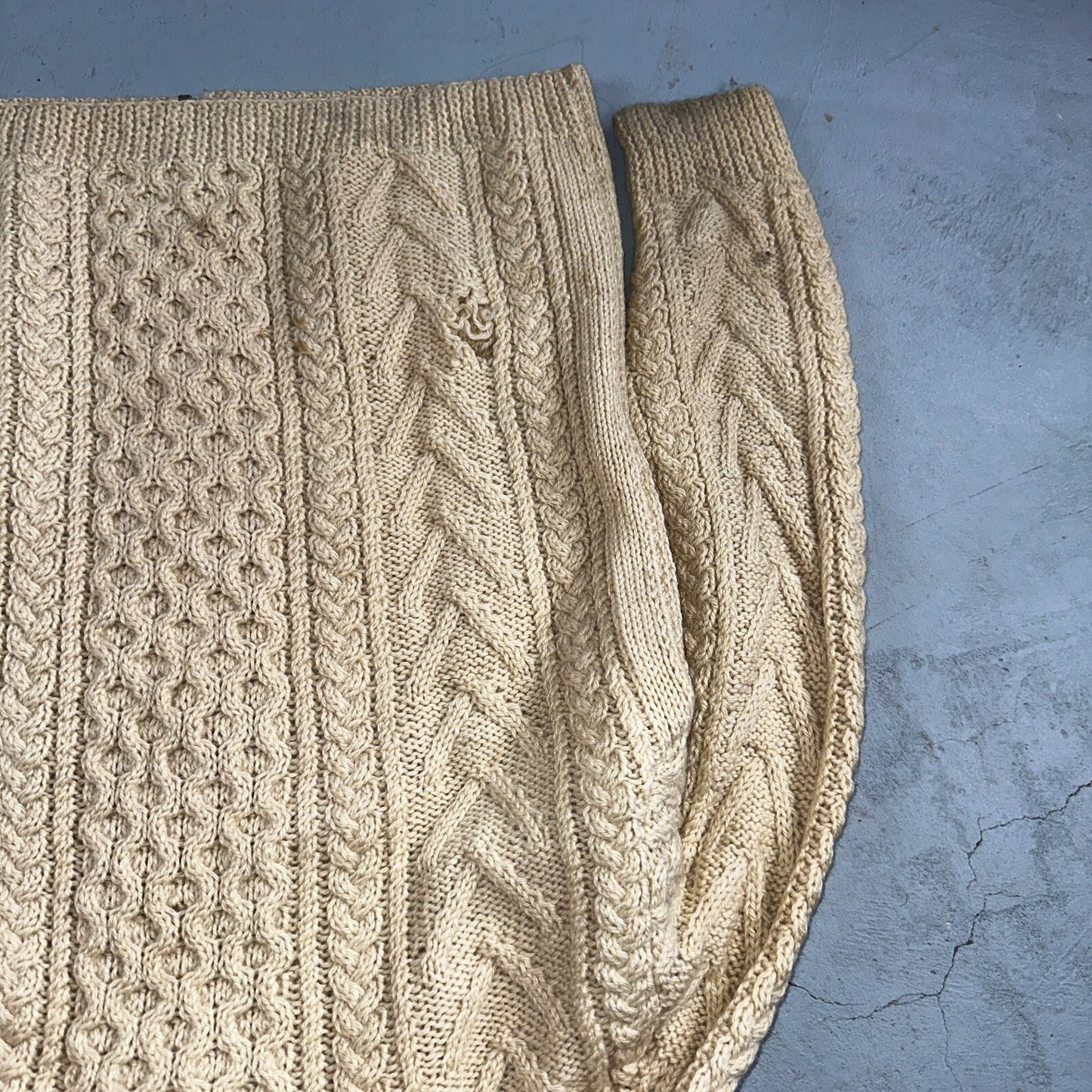 VTG Sweater Mens M Cream Cable Knit Ribbed Full Zip 1960s Rockabilly Ivory Rare