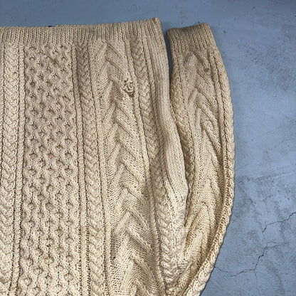 VTG Sweater Mens M Cream Cable Knit Ribbed Full Zip 1960s Rockabilly Ivory Rare