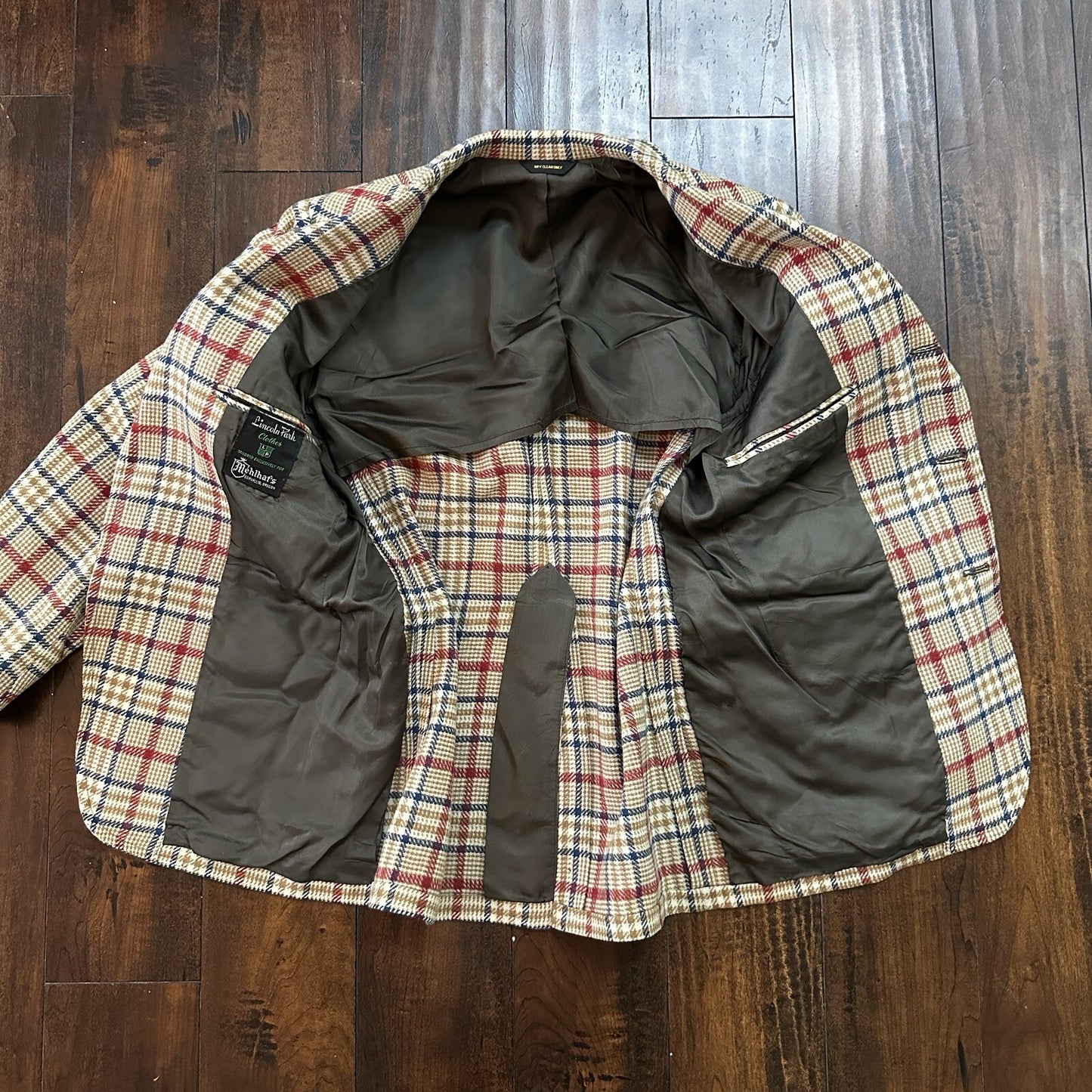 1960s 1970s Tan Pinstripe VTG Suit Jacket Sportcoat 40 Wool Checker Rockabilly