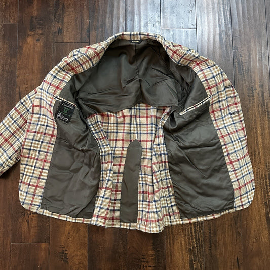 1960s 1970s Tan Pinstripe VTG Suit Jacket Sportcoat 40 Wool Checker Rockabilly