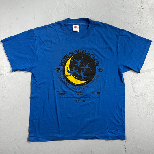 Boys and Girls Club VTG T Shirt 90s Hanes Blue Night Out Salem Oregon Moon Dance