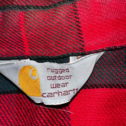 Carhartt Shirt Mens 2XL Red Buffalo Plaid Button Down Long Sleeve Distressed