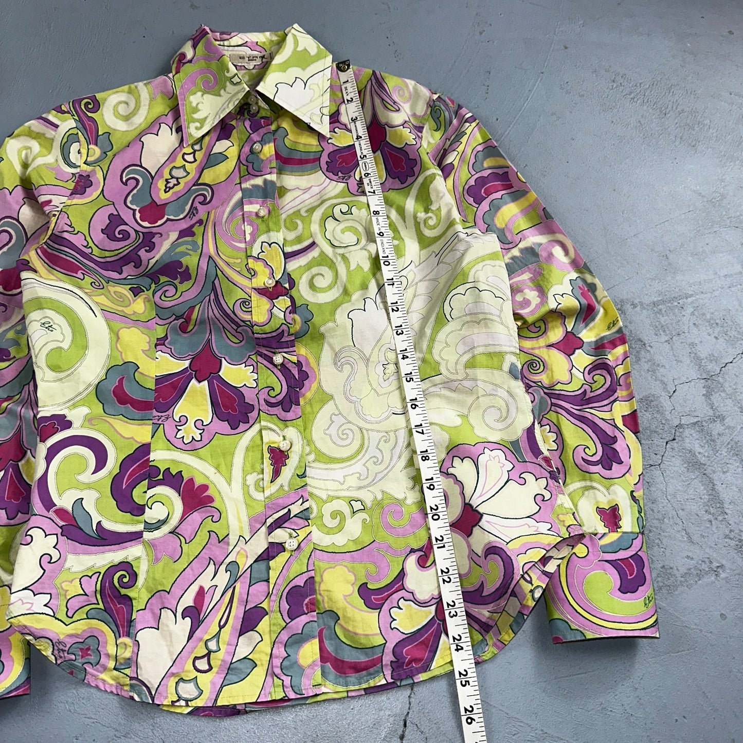 Etro Milano Vintage 70s Psychedelic Paisley Shirt Italy Cotton 44 Bold Print W