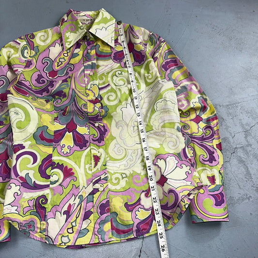 Etro Milano Vintage 70s Psychedelic Paisley Shirt Italy Cotton 44 Bold Print W