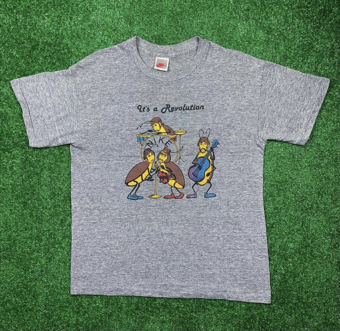 1980s Vintage Nike T Shirt USA Rare Beatles Revolution Sneaker AD Banned Grail