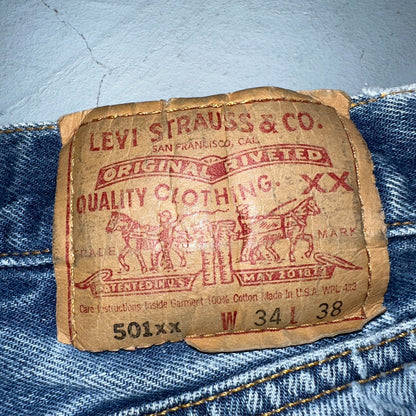 Levis 501 Vintage 90s USA XX Straight Leg Jeans Blue Med Wash 34x38 Act 31x33