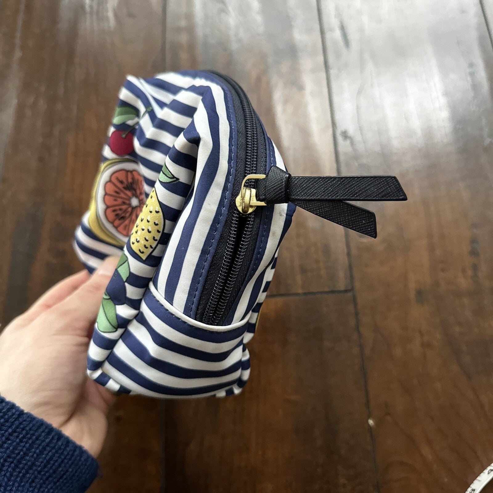 Tory Burch Printed Nylon Cosmetic Case Blue Fruits Wild Cute Print Berries