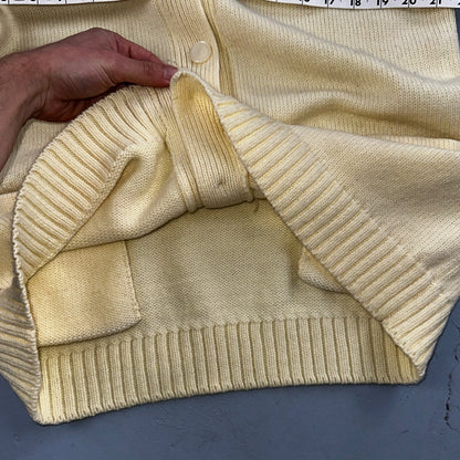 Vintage Yellow Knit Sweater Cardigan Womens 70s 80s Basic Cozy Essential Winter