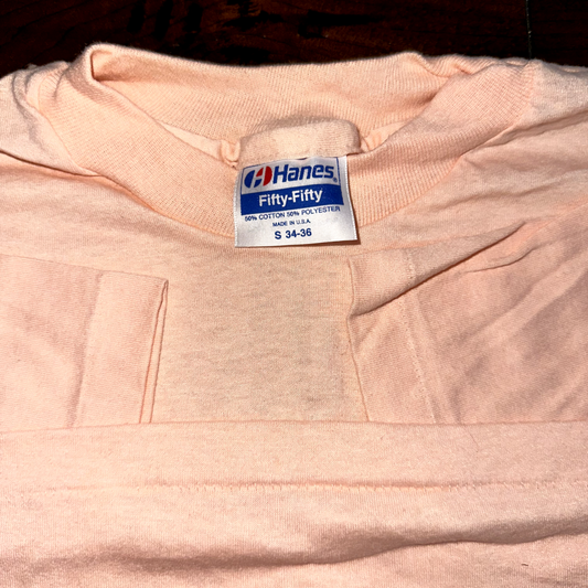 Hanes Single Stitch Blank Vintage T Shirt Pink Peach Color Small 1980s 80s Lot