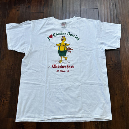 Oneita Chicken Dance Funny VTG T Shirt Oregon Humor Animal Farm 90s Oktoberfest