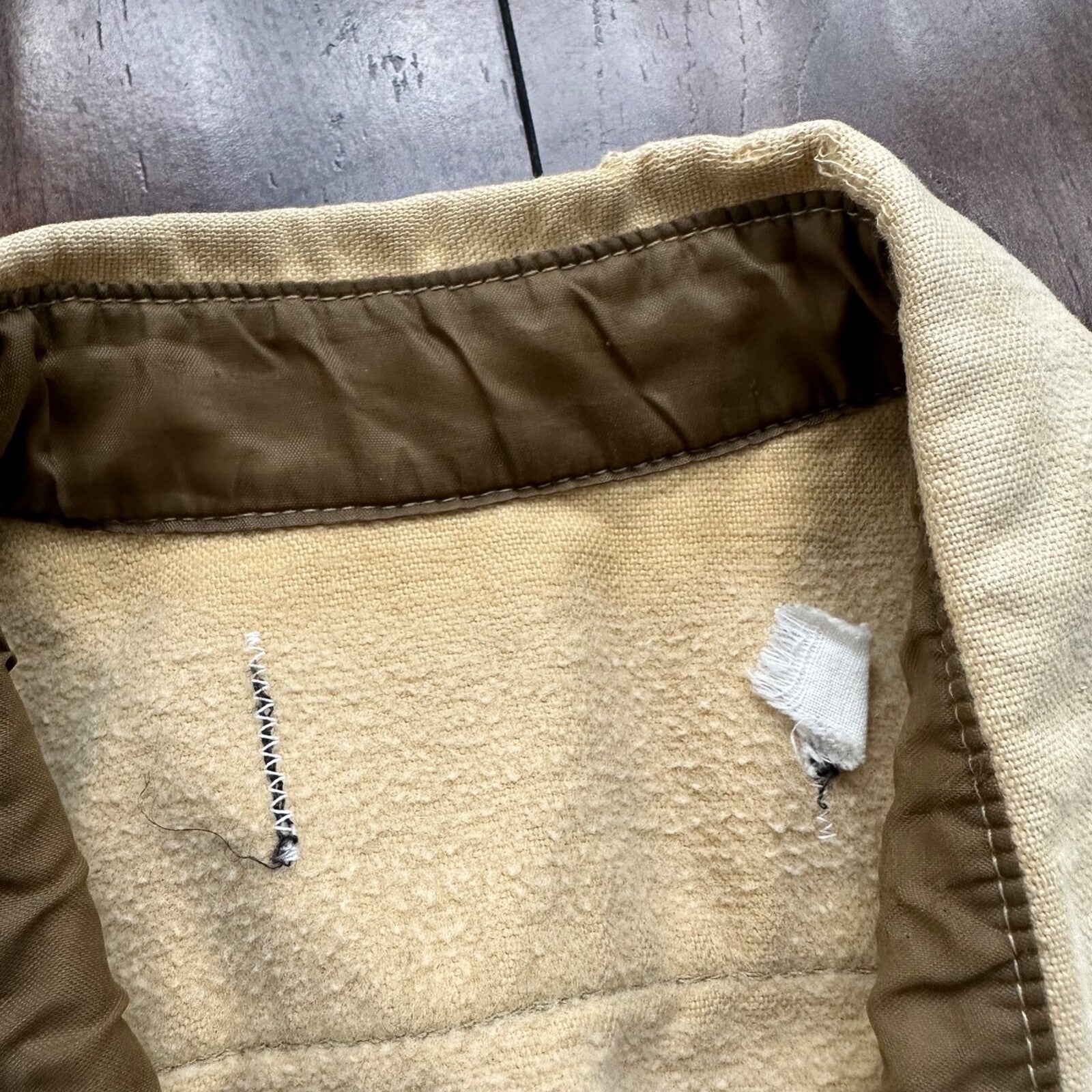 VTG Beige Shirt Mens L Cowboy Tan Chamois Flannel Button Up Pockets 80s