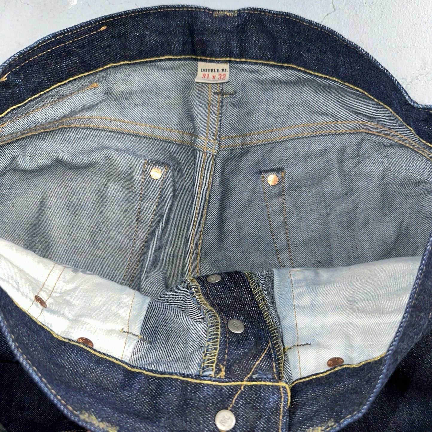 Double RL RRL Men’s Blue Denim Selvedge Jeans Slim Redline USA 31x32 Dark!