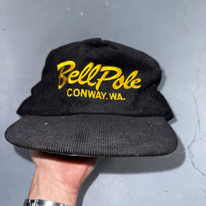 Conway Washington Bell Pole Corduroy VTG Hat Cap Snapback Black USA Hiking Truck