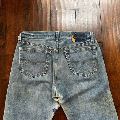 VTG USA Levis 501 Button Fly 80s Tag Jeans 32x27 Straight Leg Thrashed Ripped